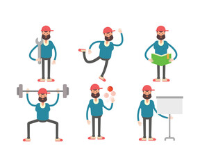 beard man characters set in various poses vector illustration