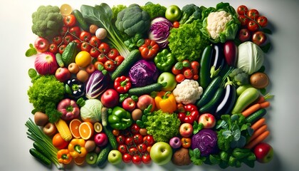 Wall Mural - Realistic illustration of fresh vegetables and fruits to symbolize healthy food.