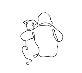 Wall Mural - vector isolated woman hugging with dog one single contemporary line art colorless black and white co