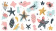 An irregular star set, simple and hand-drawn with textures. Modern illustration elements.