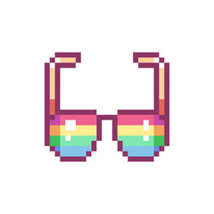 Sticker - Pixel Art Sunglasses Icon. Vector Y2K 8Bit Sticker of Sunny Eyewear. Cute Retro Summer Sun Specs Video Game Element for Graphic Design.