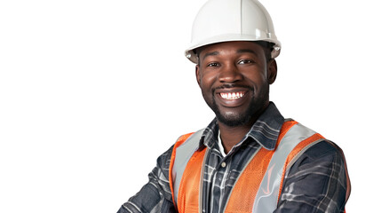Poster - Portrait of a successful construction worker wearing a helmet amidst an engineering job Isolated on a transparent background.