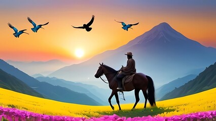 Wall Mural - horse on sunset