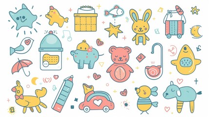 Poster - A simple color baby icon set in flat design style with minimal modern illustration.