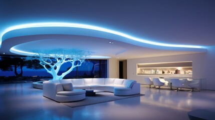 Wall Mural - Minimalistic interior design featuring aquatic architecture in a home living room