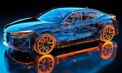 Poster - transparent high-tech automobile design showcasing internal mechanics and technology systems, repres