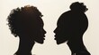 Two silhouettes of a man and a woman standing in front of each other. Suitable for relationship and communication concepts