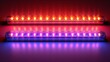 Neon lamp tube with blue glow modern on transparent background. Realistic laser stripe bulb in red and purple colors. Night flash lazer illustration.