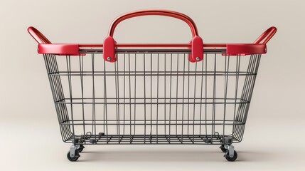 Wall Mural - A modern realistic mock up of an empty shopping cart with red plastic handles for buying grocery, food, and goods in a store and market.