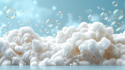 Poster - This modern illustration shows froth with air bubbles in laundry, foam from beer or fizzy drinks isolated on transparent background.