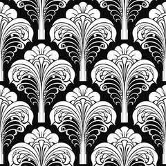 Wall Mural - Beautiful black and white Art nouveau Damask Seamless floral ornamental pattern for fabric, wallpapers, cards. Vector background. Nouveau ornaments with vintage flowers, leaves. Endless texture