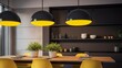 Hang black pendant lights with yellow interior for a modern and stylish lighting solution.