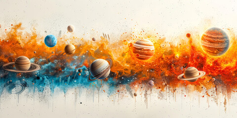 Wall Mural - solar system on water painting 