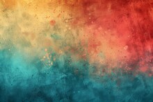 Grunge Background Texture In The Colors Coral Red, Turquoise And Sun Yellow Created With Generative AI Technology