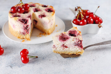 Wall Mural - Homemade cherry pound cake with fresh cherry berries.