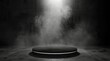 Podium black dark smoke background product for abstract stage texture fog spotlight , smoky dust .