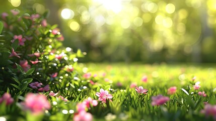 Poster -  Beautiful blurred spring background nature with blooming glade, 