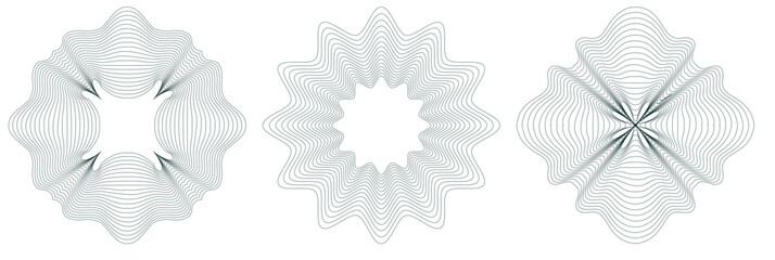 Guilloche lines ornament PNG. Abstract vector circle elements. Spirograph graphic elements.