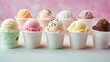 Various flavors of ice cream in cups