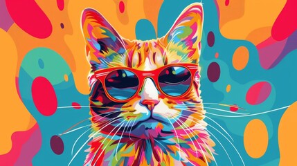  Cool Cat in Sunglasses: A stylish cat rocking shades against a vibrant abstract backdrop of pink, orange, and purple. Perfect for pet lovers, fashion-forward designs, and a touch of playful cool. 