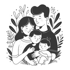 Outline illustration Celebration International Family Day family members in a positive vibes