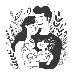 Outline illustration Celebration International Family Day family members in a positive vibes