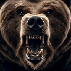 Wall Mural - bear ready to attack roar angry isolate on solid black background. ai generative