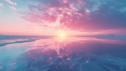 Wall Mural - Pastel skies blend at dawn over a still salt flat