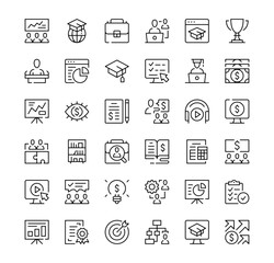 Poster - Business training icons set. Vector line icons. Black outline stroke symbols