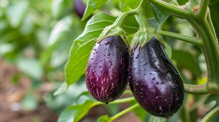 Wall Mural - Growing eggplant harvest and producing vegetables cultivation. Concept of small eco green business organic farming gardening and healthy food