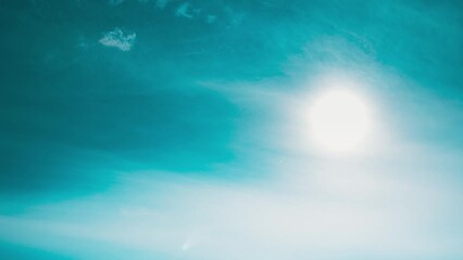 Wall Mural - Bright Blue Color. Moving Clouds In Bold Blue Sky From Day To Dusk Transition Timelapse. Dusk Time. Natural Background Sky. Cloud Formation. Transition To Sunset Sky. Orange Sunset Sky.