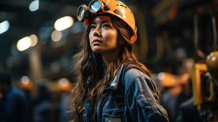 Woman Wearing Hard Hat and Goggles