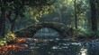 Twilight descends on an old stone bridge over a quiet stream