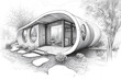 Hand-drawn sketch of a futuristic house