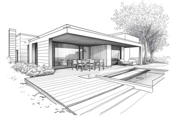 Wall Mural - Hand-drawn sketch of a modern house