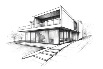 Wall Mural - Hand-drawn sketch of a modern house