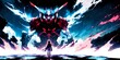 Anime guy on the background of a big demon, anime background, wallpaper