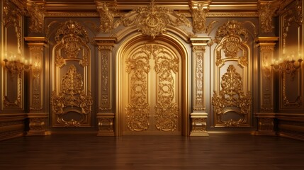 Wall Mural - Background of a golden door made of pure solid gold