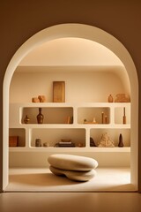 Aufkleber - An alcove design with minimal objects in muted colors  AI generated illustration