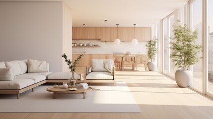 Wall Mural - Bright minimalist mockup of a open concept apartment AI generated illustration