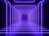 Fototapeta Do przedpokoju - Purple neon tunnel entrance path design seamless tunnel lighting neon linear strip background