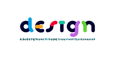 Leinwandbilder - Art font, alphabet in the multi-colored style, rounded letters and numbers, vector illustration 10EPS