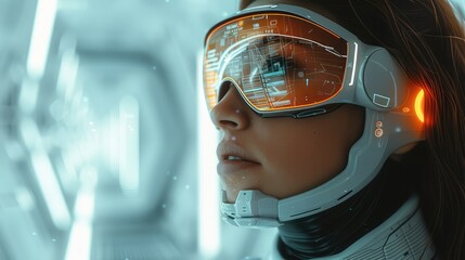 Poster - Woman in the future with technology, bright, clean, modern. Generative AI.