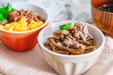 Poster - 柳川風牛丼と三色丼