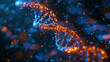 Blurred DNA double helix structure in space abstract background, filled with bright colors and glowing dust.
