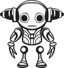 Cybernetic Explorer Alien Robot Vector Icon Galactic Guardian Space age Emblem Design