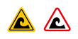 High sea waves warning sign. danger tsunami water wave caution sign. surf waves safety symbol.