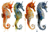 Fototapeta Dziecięca - Hand drawn watercolor Seahorse sea animals illustration on transparent background