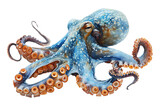 Fototapeta Dziecięca - Hand drawn watercolor sea animals illustration with octopus on transparent background
