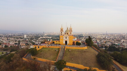 Wall Mural - DRONE PHOTOGRAPH OF IGLESIA DEL CERRITO IN SAN ANDRES CHOLULA PUEBLA MEXICO